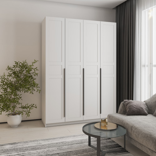 MebelStar 4-door wardrobe Oscar MDF Quadro BL-B, additional rod Alaska white/White supermatt, 160x52x220 cm (MBS-6130)