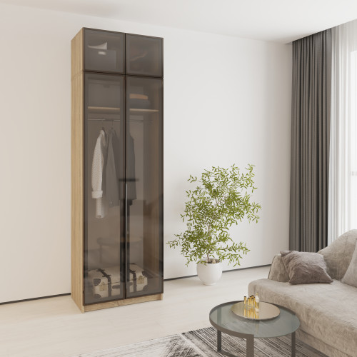 MebelStar 2-door wardrobe with mezzanine Oscar Showcase BL-B, standard Sonoma oak, 80x52x260 cm (MBS-6741)