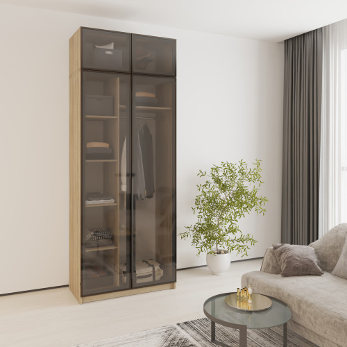 MebelStar 2-door wardrobe with mezzanine Oscar Showcase BL-B, standard Sonoma oak, 100x52x260 cm (MBS-6751)