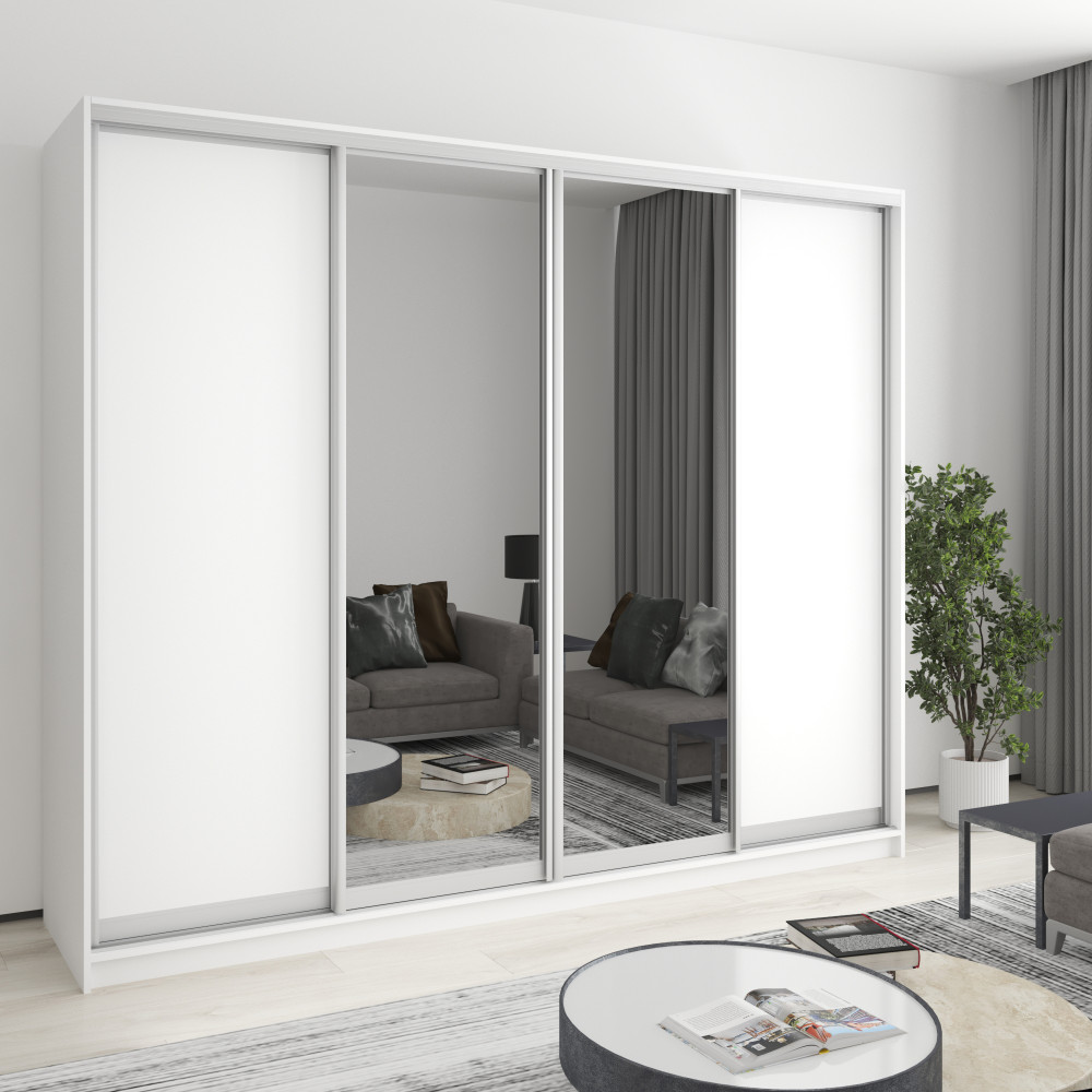 MebelStar Four-door wardrobe Standard AL 2DSP/2 Mirrors Alaska white, 250x60x210 cm (MBS-12270)