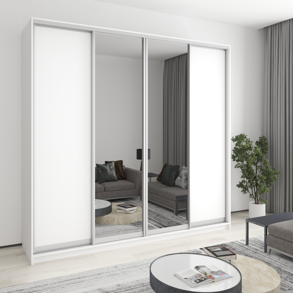 Шкаф-купе четырехдверный MebelStar Комбо AL 2ДСП/2 Зеркала 250x60x240 см Аляска белая (MBS-13350)