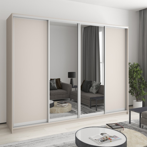 MebelStar Four-door wardrobe Standard AL 2DSP/2 Mirrors Cashmere, 270x60x210 cm (MBS-12280)