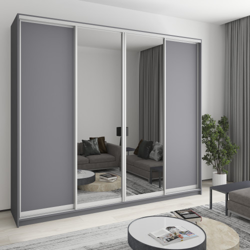 Шафа-купе чотиридверна MebelStar Стандарт AL 2ДСП/2Дзеркала 270x60x240 см Антрацит (MBS-13120)