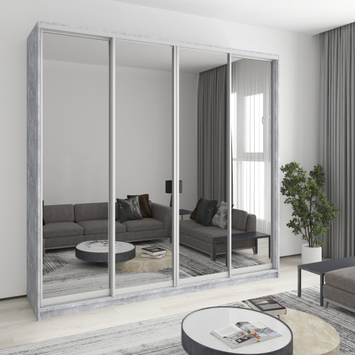 MebelStar Four-door wardrobe Combo AL 4 Mirrors Concrete, 250x45x240 cm (MBS-13410)