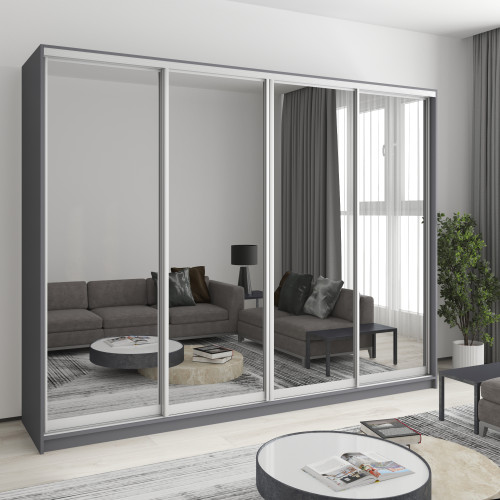 MebelStar Four-door wardrobe Combo AL 4 Mirrors Anthracite, 270x45x210 cm (MBS-12540)