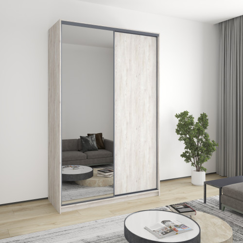 MebelStar Two-door wardrobe Bavaria Chipboard/Mirror Alaska gray, 150x60x240 cm (MBS-4397)