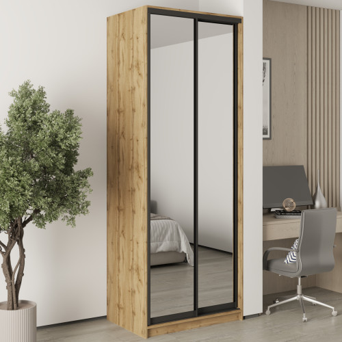 MebelStar Two-door wardrobe Uni BG 2 Mirrors Tahoe Oak, 90x45x240 cm (MBS-10590)