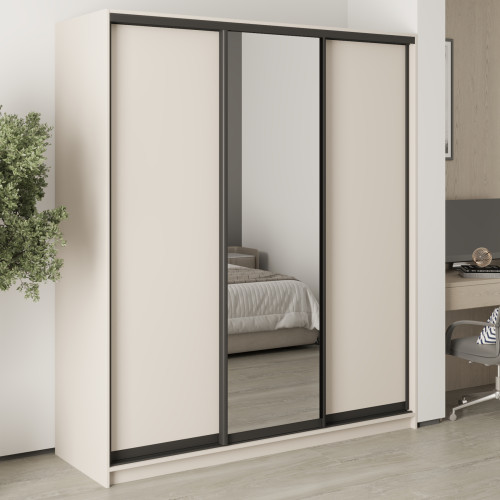 MebelStar Three-door wardrobe Uni BG 2DSP/Mirror Cashmere, 180x60x210 cm (MBS-8142)