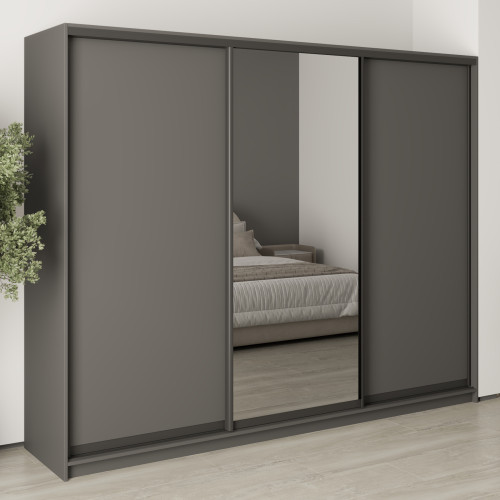 Шафа-купе тридверна MebelStar Уні BG 2ДСП/Дзеркало 260x60x210 см Антрацит (MBS-7982)