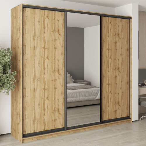 MebelStar Three-door wardrobe Uni BG 2DSP/Mirror Tahoe oak, 260x60x240 cm (MBS-7822)