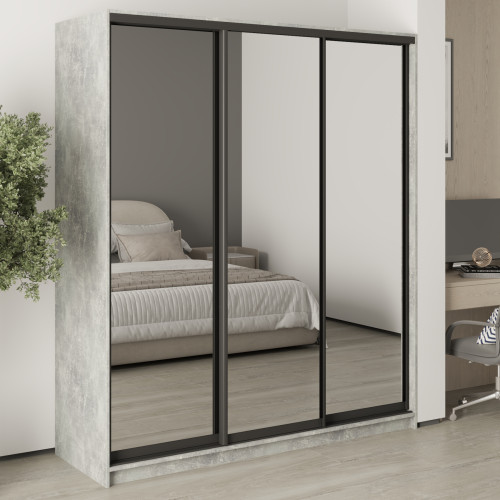 Шафа-купе тридверна MebelStar Уні BG 3 Дзеркала 180x45x210 см Бетон (MBS-8152)