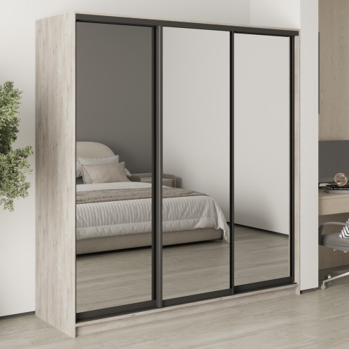 MebelStar Three-door wardrobe Combo BG 3 Mirrors Alaska gray, 200x45x210 cm (MBS-9330)
