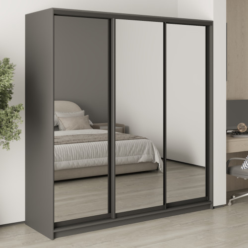 MebelStar Three-door wardrobe Combo BG 3 Mirrors Anthracite, 200x60x210 cm (MBS-9260)