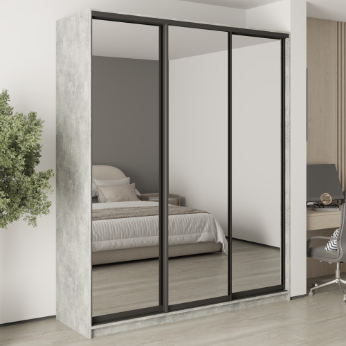 Шафа-купе тридверна MebelStar Комбо BG 3 Дзеркала 200x45x240 см Бетон (MBS-9850)