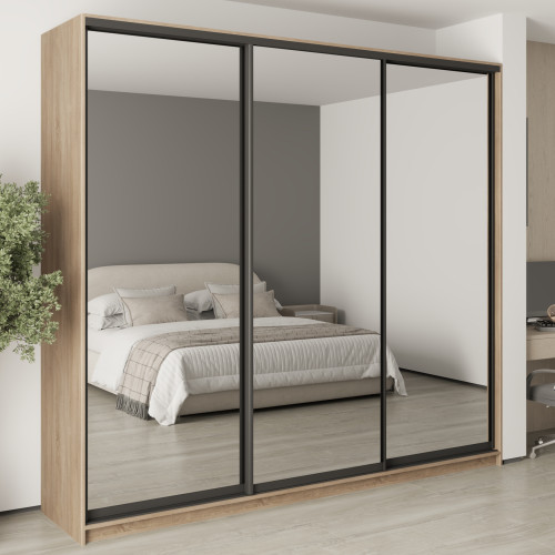 MebelStar Three-door wardrobe Uni BG 3 Mirrors Sonoma oak, 260x45x240 cm (MBS-7842)
