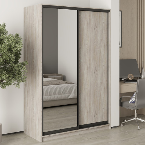 MebelStar Two-door wardrobe Standard BG DSP/Mirror Alaska gray, 140x60x210 cm (MBS-11060)