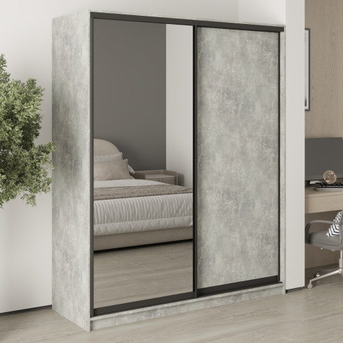 MebelStar Two-door wardrobe Standard BG DSP/Mirror Concrete, 170x45x210 cm (MBS-11000)