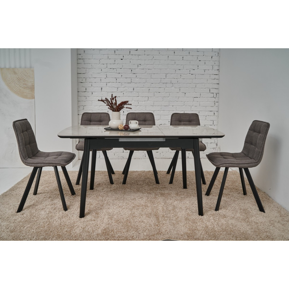 Обеденный керамический стол Vetro TM-76 Серая керамика/Черный (VTR-1189)