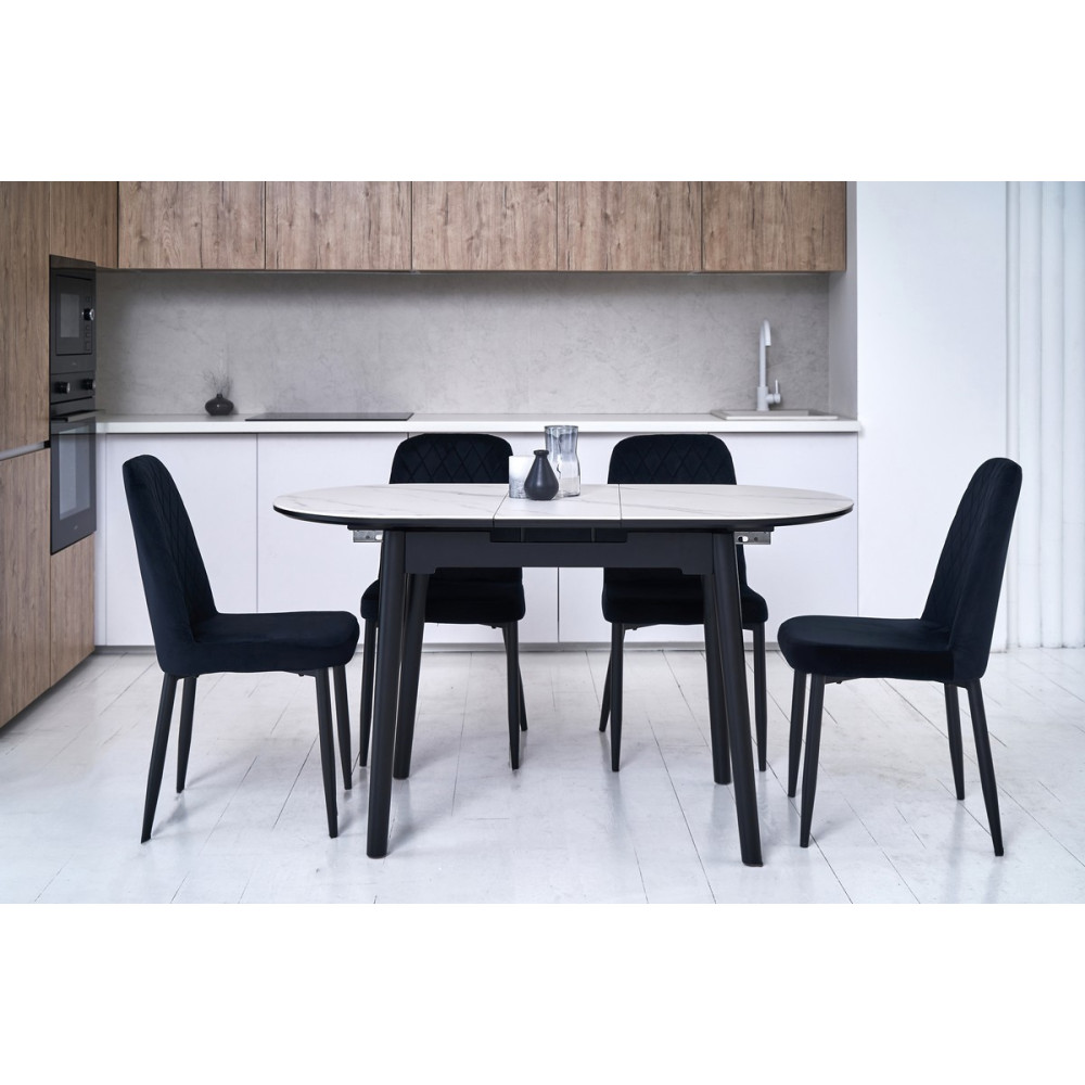 Обеденный керамический стол Vetro TM-85 Белый мрамор/Черный (VTR-1209)