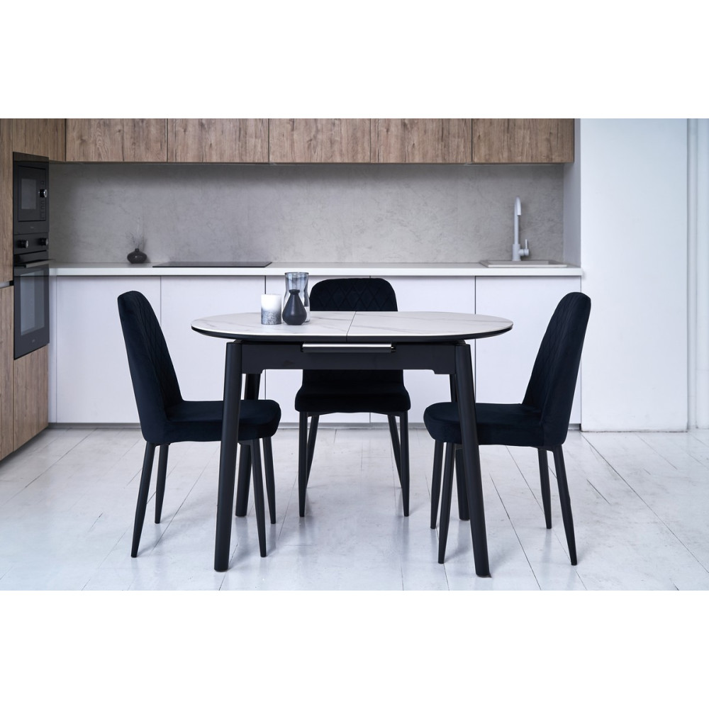 Обеденный керамический стол Vetro TM-85 Белый мрамор/Черный (VTR-1209)