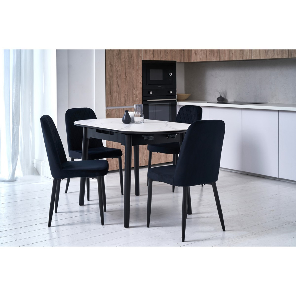 Обеденный керамический стол Vetro TM-85 Белый мрамор/Черный (VTR-1209)