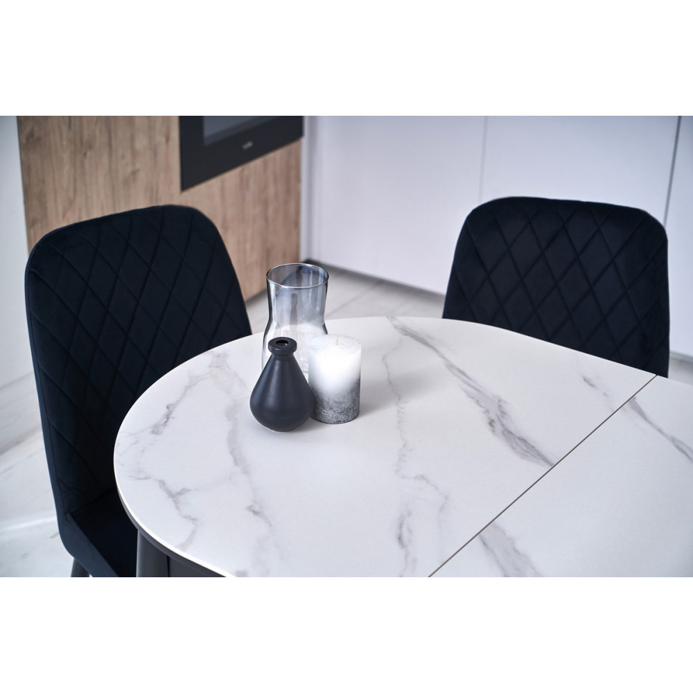 Обеденный керамический стол Vetro TM-85 Белый мрамор/Черный (VTR-1209)