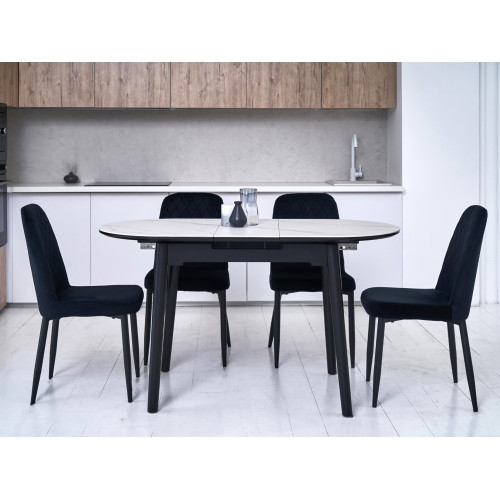 Обеденный керамический стол Vetro TM-85 Белый мрамор/Черный (VTR-1209)