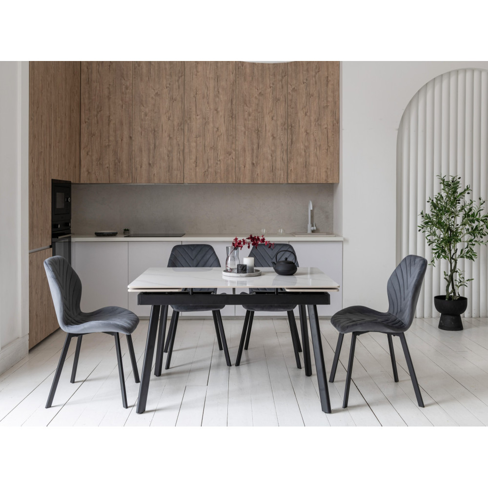 Обеденный керамический стол Vetro TM-98-1 Белый мрамор/Черный (VTR-1229)