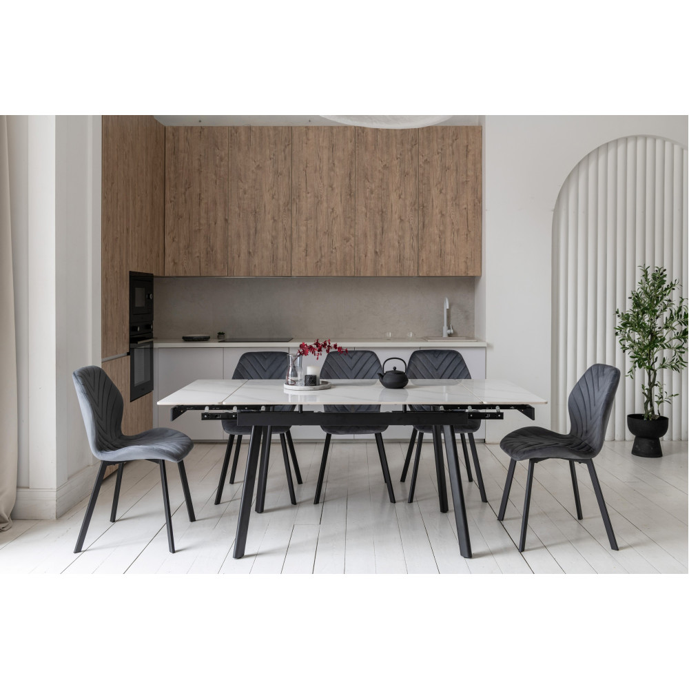 Обеденный керамический стол Vetro TM-98-1 Белый мрамор/Черный (VTR-1229)