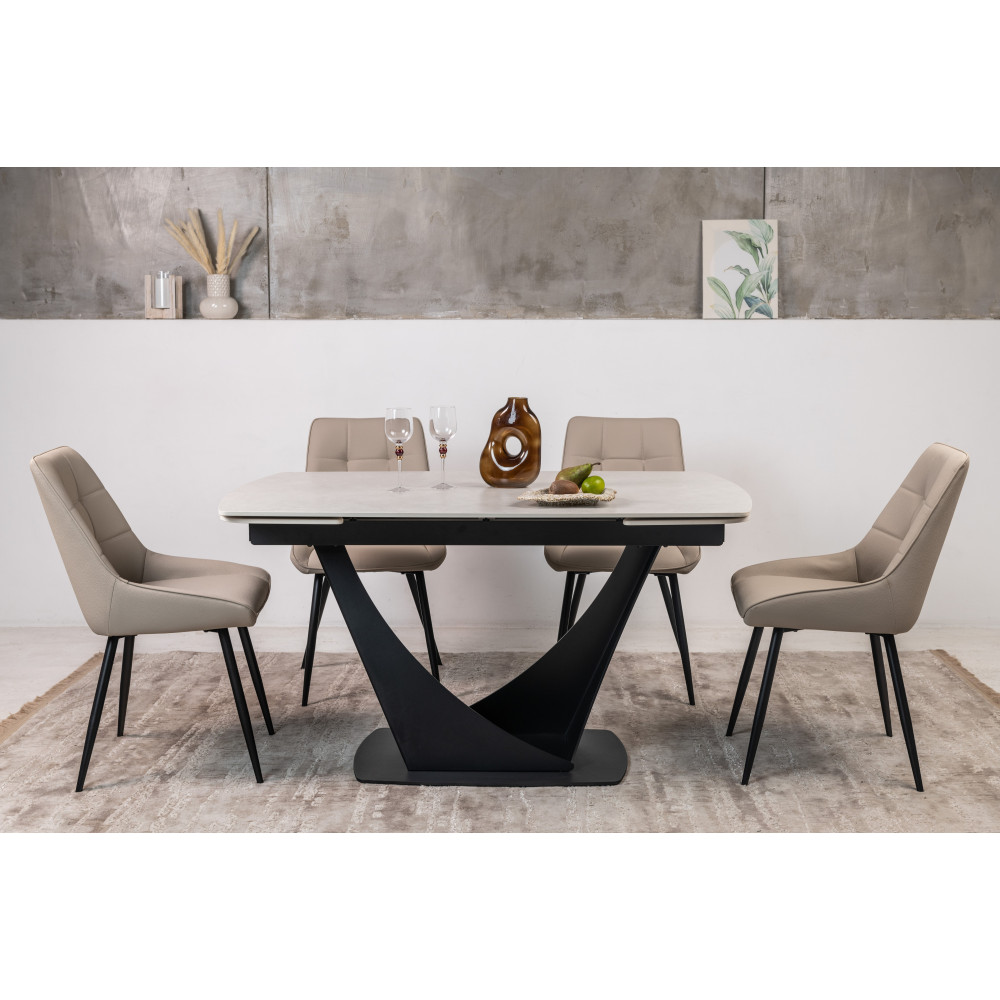 Обеденный керамический стол Vetro Элио TML-990 Крема деликато/Черный крем (VTR-1239)