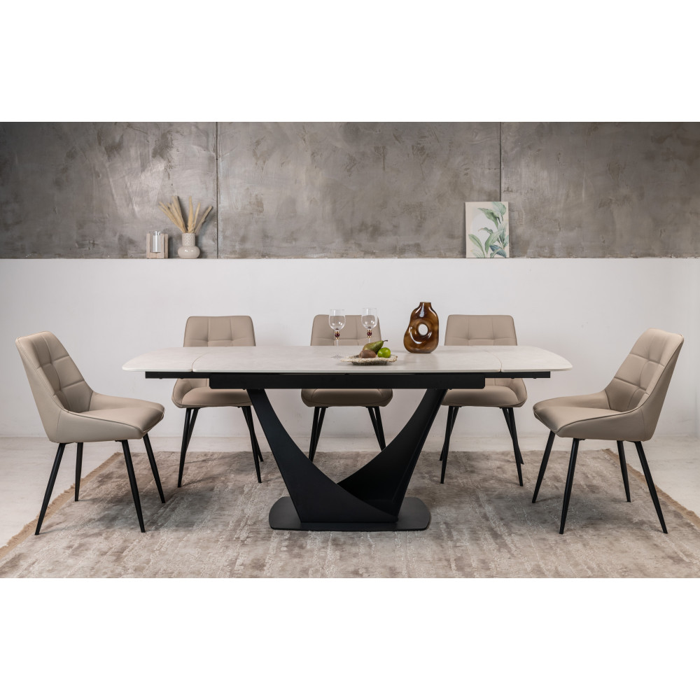 Обеденный керамический стол Vetro Элио TML-990 Крема деликато/Черный крем (VTR-1239)