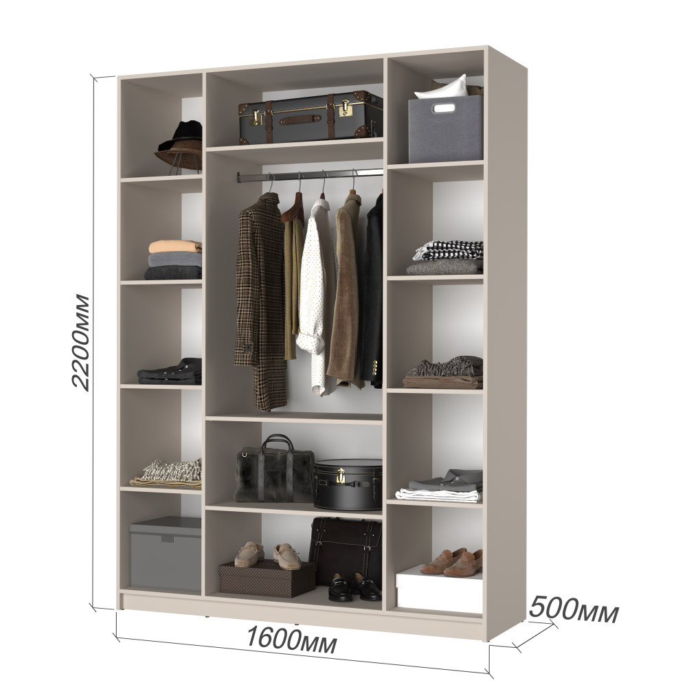 Шкаф 4-дверный с антресолью MebelStar Оскар Gloss BL-B, комплект полок 160x52x260 см Антрацит/Антрацит (MBS-5516)