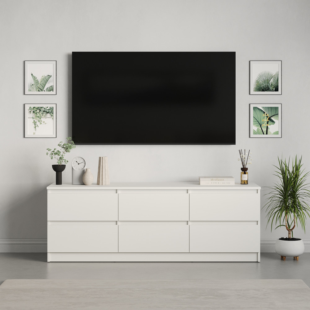 Тумба под телевизор MebelStar Нео 6Ш 150x43x53 см Аляска белый (MBS-1278)