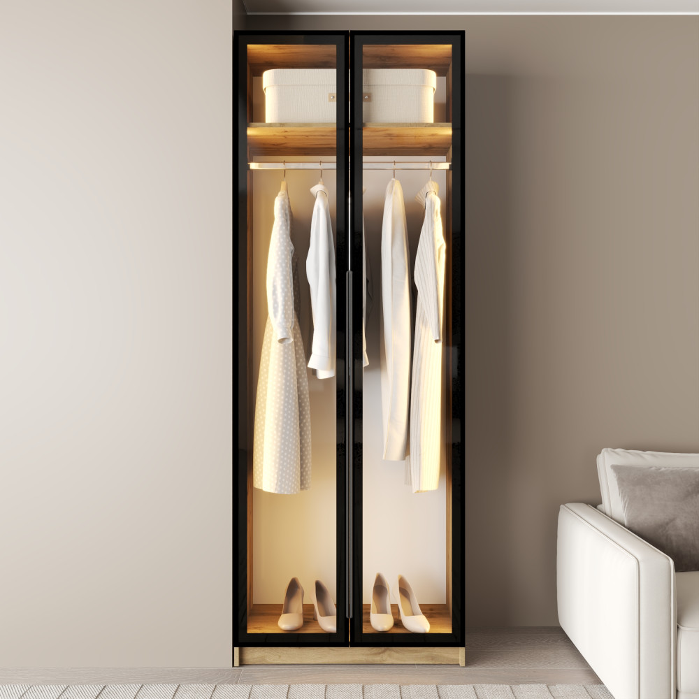 MebelStar 2-door wardrobe Oscar Showcase BL-B with LED lighting, standard Tahoe oak, 80x52x220 cm (MBS-11685)