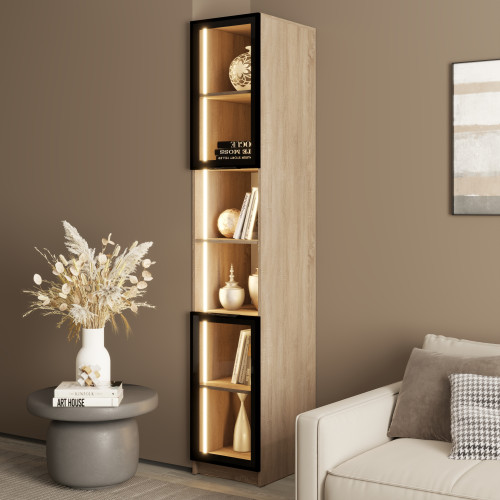 MebelStar Pencil case B with open shelf Oscar Showcase with LED lighting Sonoma oak, 40x52x220 cm (MBS-13473)
