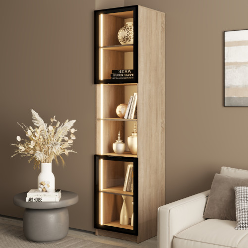 MebelStar Pencil case B with open shelf Oscar Showcase with LED lighting Sonoma oak, 50x52x220 cm (MBS-13493)