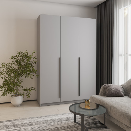 Шкаф 3-дверный MebelStar Оскар ДСП BL-B, блок ящиков+полки 150x52x220 см Серая мышка (MBS-4636)