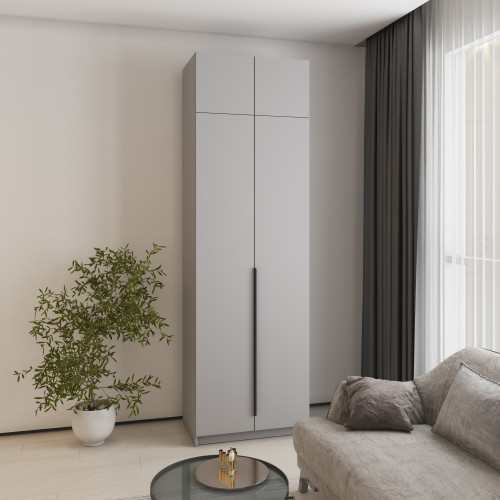 Шкаф 2-дверный с антресолью MebelStar Оскар ДСП BL-B, стандарт 80x52x260 см Серая мышка (MBS-4776)