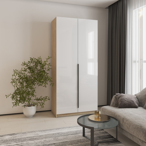 MebelStar 2-door wardrobe Oscar Gloss BL-B, drawer unit Sonoma oak/White, 100x52x220 cm (MBS-5170)
