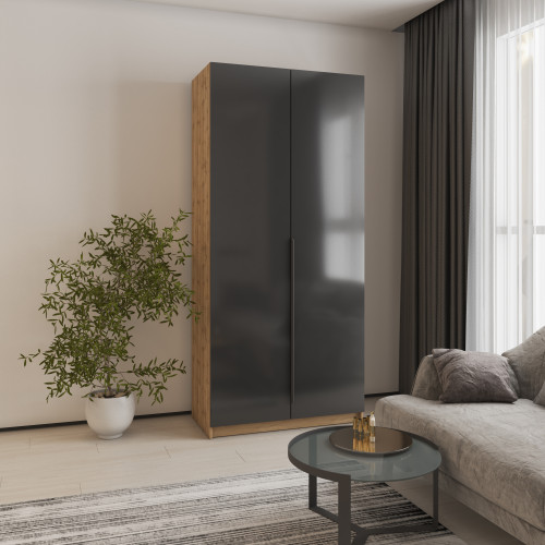 Шкаф 2-дверный MebelStar Оскар Gloss BL-B, стандарт 100x52x220 см Дуб тахо/Черный (MBS-5150)