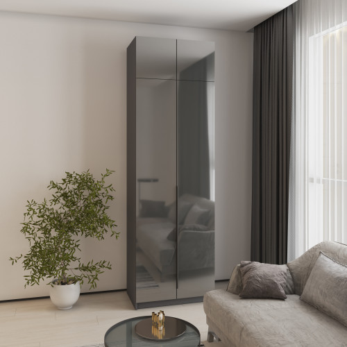 Шкаф 2-дверный с антресолью MebelStar Оскар Gloss BL-B, блок ящиков+полки 80x52x260 см Антрацит/Антрацит (MBS-5376)