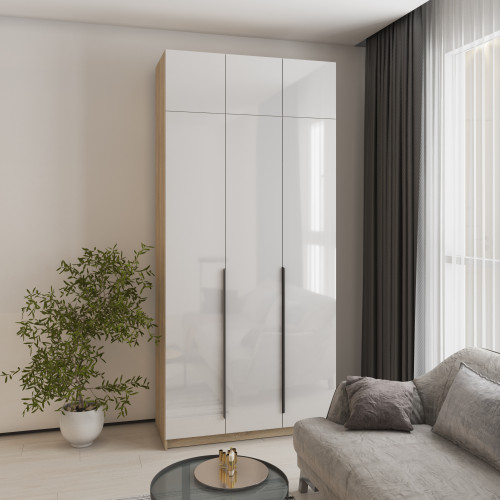 Шкаф 3-дверный с антресолью MebelStar Оскар Gloss BL-B, комплект полок 120x52x260 см Дуб сонома/Белый (MBS-5436)