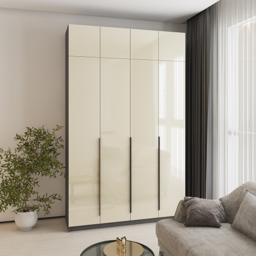 Шкаф 4-дверный с антресолью MebelStar Оскар Gloss BL-B, 4 дополнительных полки 160x52x260 см Антрацит/Альмонд (MBS-5536)