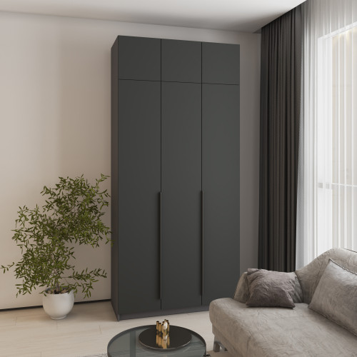 MebelStar 3-door wardrobe with mezzanine Oscar MDF Ultra Mat BL-B, additional rod Anthracite/Anthracite, 120x52x260 cm (MBS-5901)