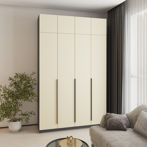 MebelStar 4-door wardrobe with mezzanine Oscar MDF Ultra Mat BL-B, set of shelves Anthracite/Almond, 160x52x260 cm (MBS-5991)
