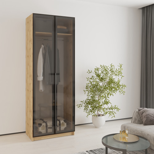 MebelStar 2-door wardrobe Oscar Showcase BL-B, standard Tahoe oak, 80x52x220 cm (MBS-6682)
