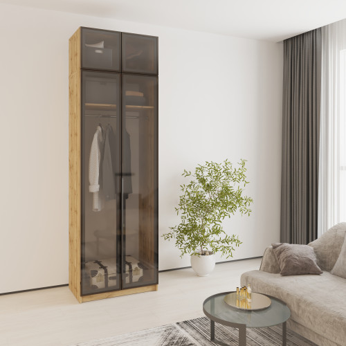 MebelStar 2-door wardrobe with mezzanine Oscar Showcase BL-B, standard Tahoe oak, 80x52x260 cm (MBS-6742)