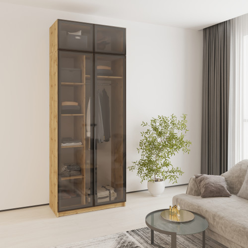 MebelStar 2-door wardrobe with mezzanine Oscar Showcase BL-B, standard Tahoe oak, 100x52x260 cm (MBS-6752)