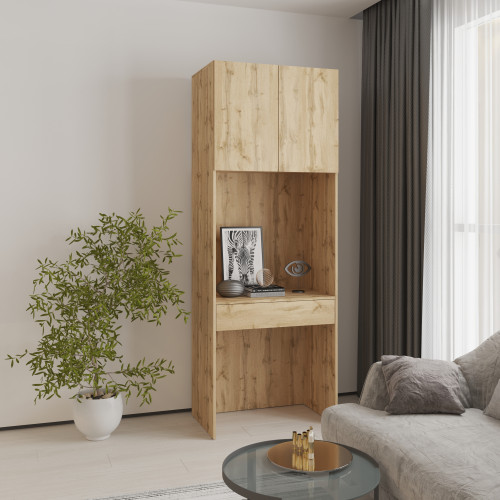 MebelStar Open cabinet with table Oscar chipboard Tahoe oak, 80x52x220 cm (MBS-6802)
