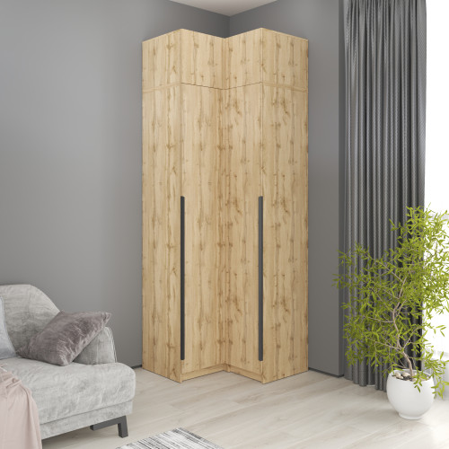 MebelStar Corner wardrobe with mezzanine Oscar chipboard BL-B, standard Tahoe oak, 87x52x260 cm (MBS-6952)